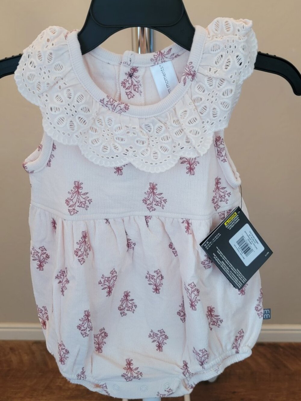 Gerber Cream Floral Lace-Collar Baby Romper Size 12 Months